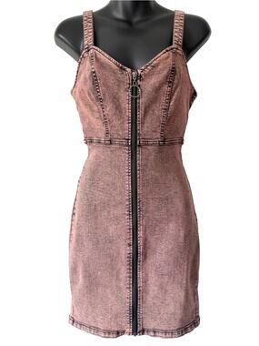 Guess Acid Washed Pink Zip Front Denim Pencil Dress Womens Small Sleeveless